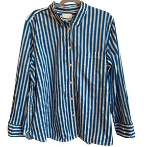 J.Crew Classic Fit Striped Button Down Shirt Womens 20 Blue White Green Preppy